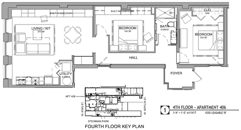 Floor plan for 2 beds, 1 bath, 1080 sqft